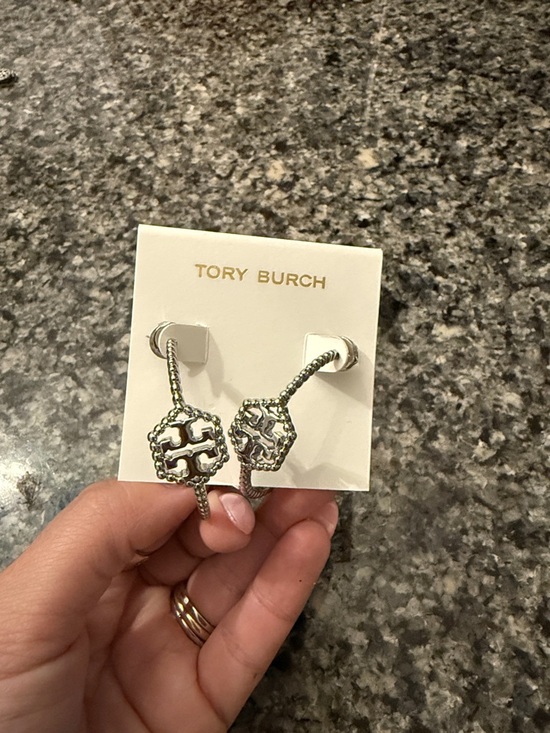 Tory Burch Jewelry - Tory Burch Silver Logo Drop Earrings